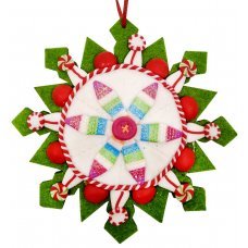 Χριστουγεννιάτικη Τσόχινη Χιονονιφάδα Πράσινη με Ζαχαρωτά (13cm)